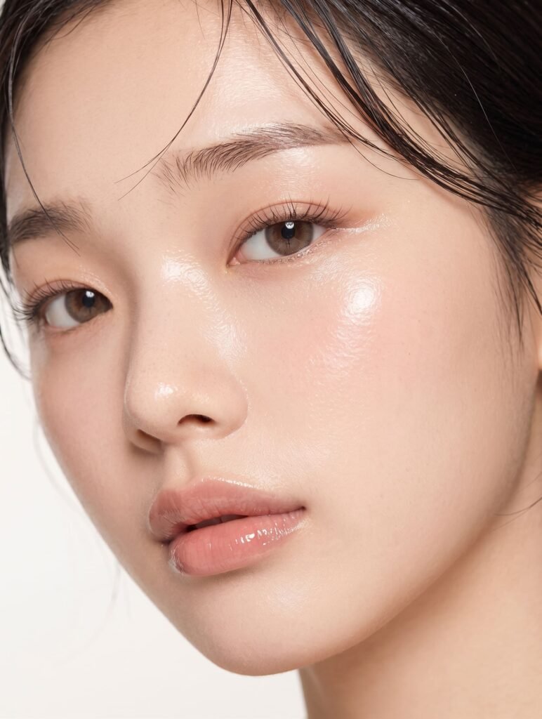 Sleek minimalist skincare facial devices arranged neatly on a clean white stone surface